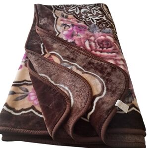 DAVIDA TIGER BLANKET thick plush floral flower browns purple soft heavy queen